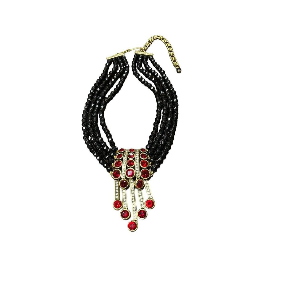 Heidi Daus Necklace AN AFFAIR TO REMEMBER Black & Red Swarovski Gold Tone